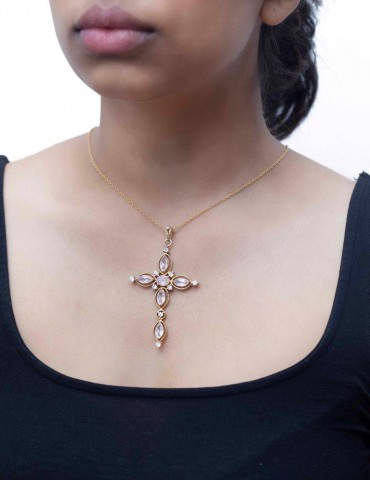 Sterling Silver Rose Quartz Cross Pendant