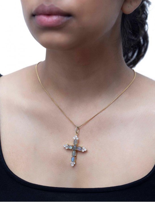 Sterling Silver Cross with Labradorite Pendant
