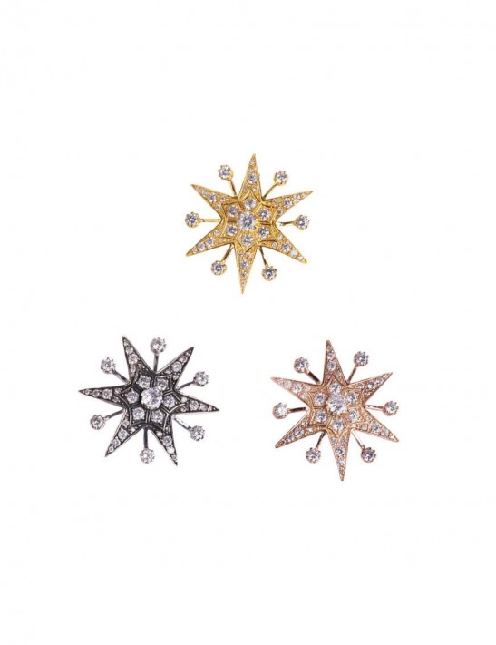 Sterling Silver StarBurst Stone Studded Brooch