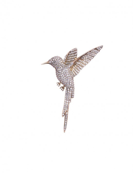 Sterling Silver Jeweled Hummingbird Brooch