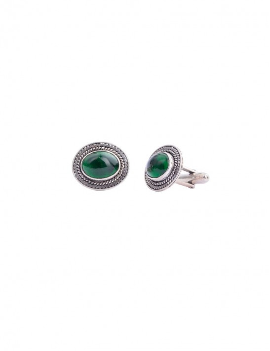 Sterling Silver Green Wire Cufflinks