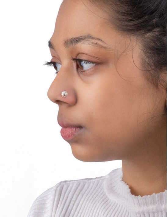 Sterling Silver Dome Floral Nose Pin