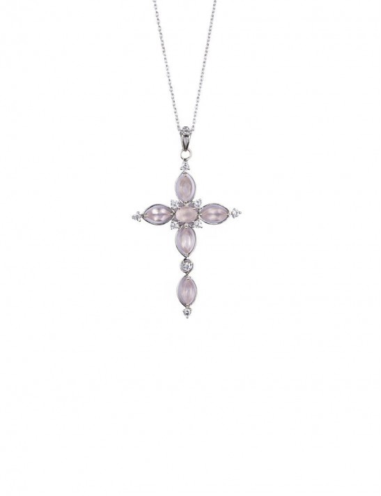 Sterling Silver Rose Quartz Cross Pendant