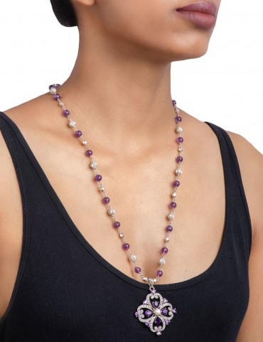 Sterling Silver Amethyst and Pearl Necklace