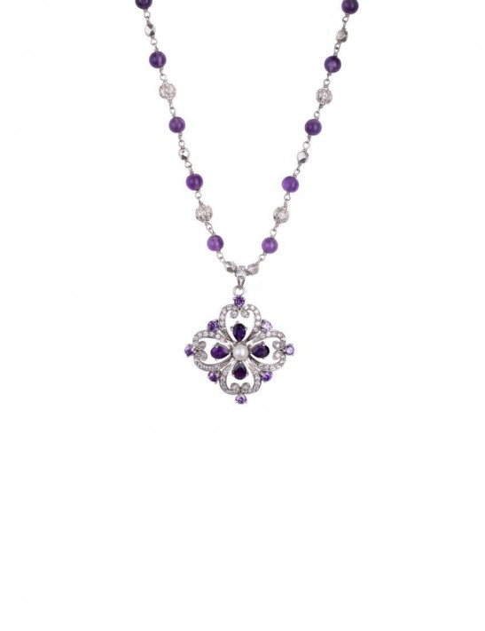 Sterling Silver Amethyst and Pearl Necklace