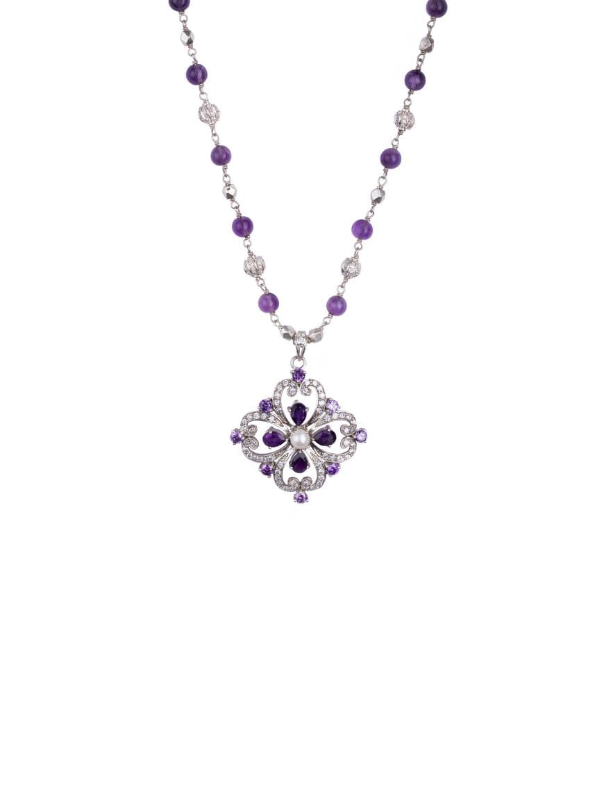Sterling Silver Amethyst and Pearl Necklace