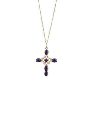 Sterling Silver Amethyst and Iolite Cross Pendant