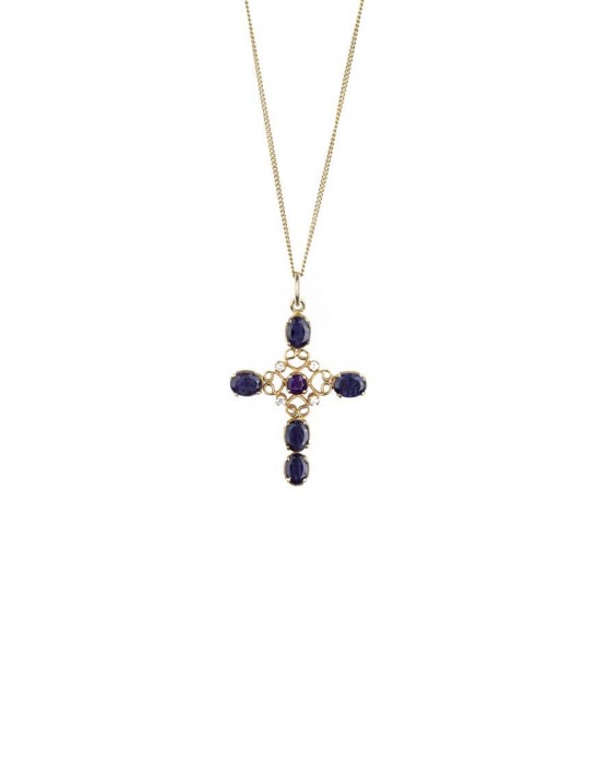 Sterling Silver Amethyst and Iolite Cross Pendant
