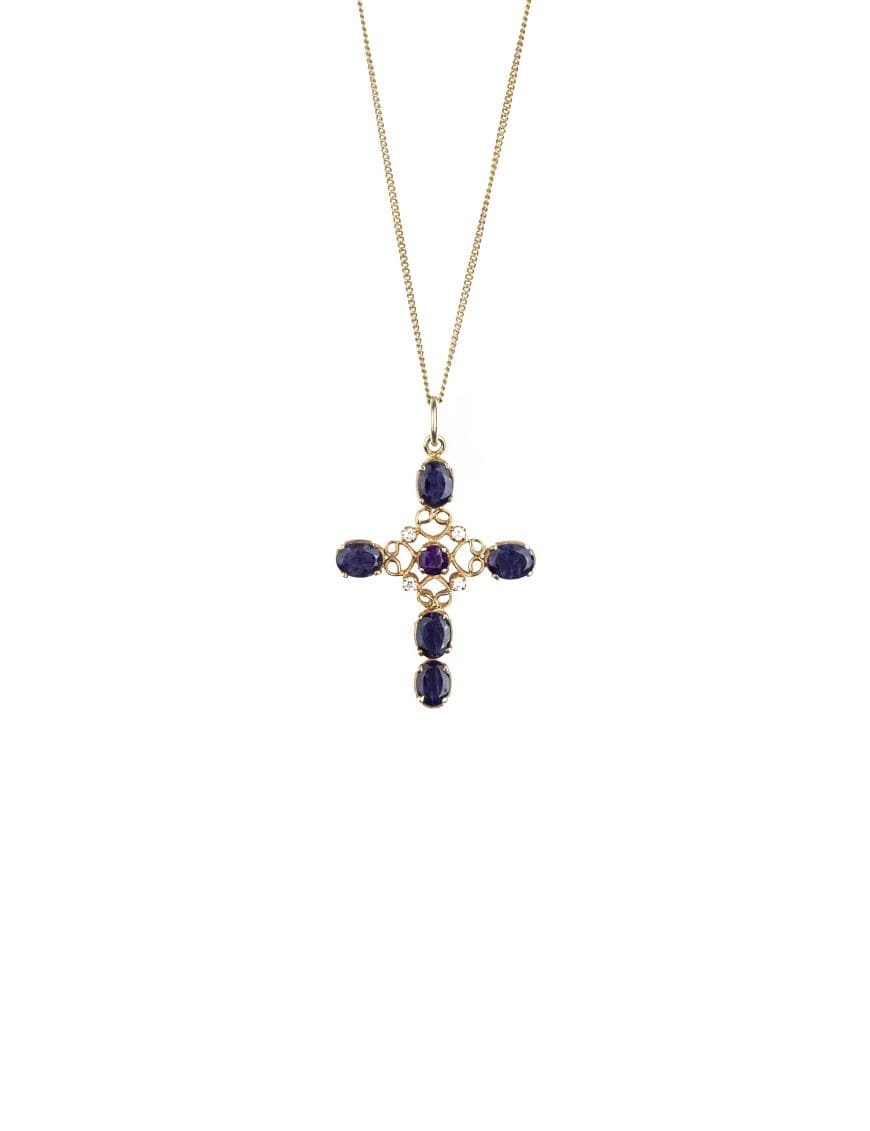 Sterling Silver Amethyst and Iolite Cross Pendant