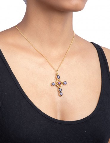 Sterling Silver Amethyst and Iolite Cross Pendant