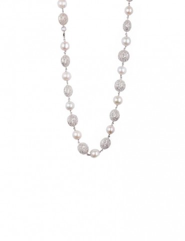 Sterling Silver Filigree Beads and Freshwater Pearls Necklace