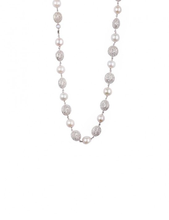 Sterling Silver Filigree Beads and Freshwater Pearls Necklace