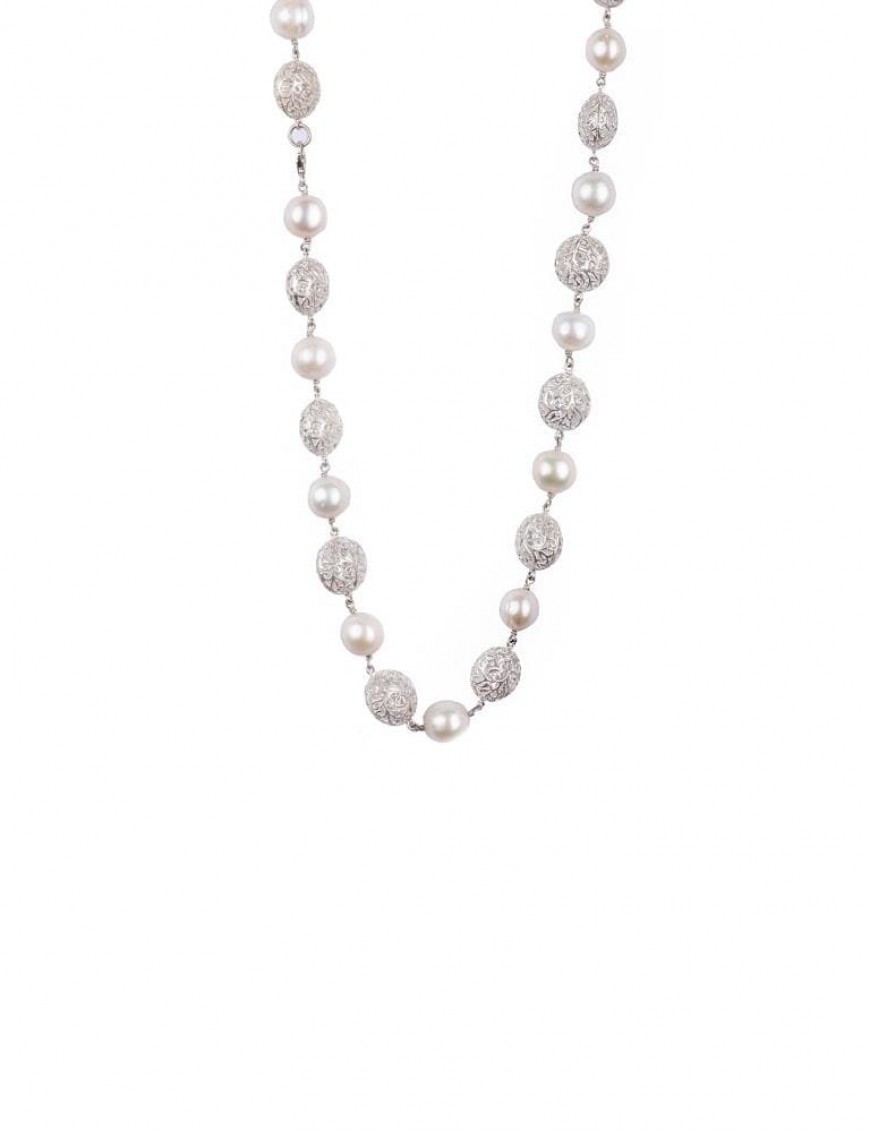 Sterling Silver Filigree Beads and Freshwater Pearls Necklace