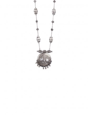 Sterling Silver Confronting Birds Tribal Necklace