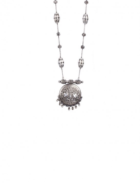 Sterling Silver Confronting Birds Tribal Necklace