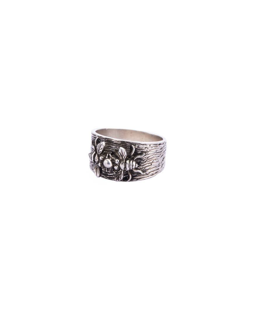 Sterling Silver Textured Ring with Bee
