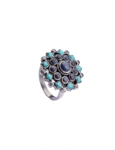 Sterling Silver Firoza Lapis Big Ring