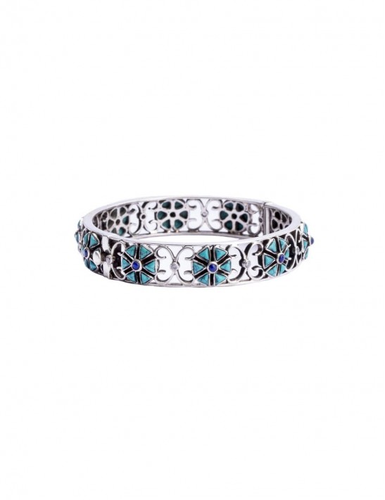 Sterling Silver Firoza & Lapis Bangle Bracelet