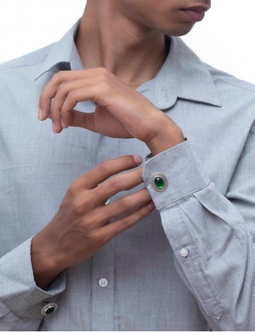 Sterling Silver Green Wire Cufflinks