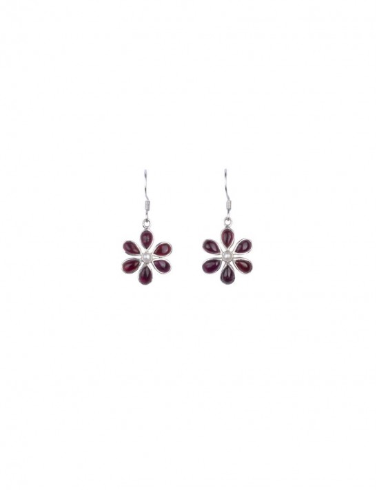 Sterling Silver Garnet and Freshwater Pearl Earrings