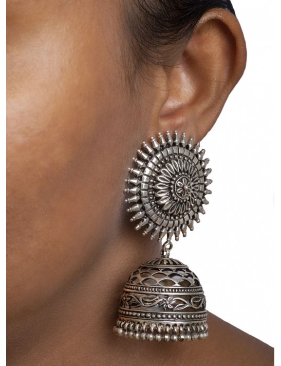 Sterling Silver Oxidised Tribal Earrings 