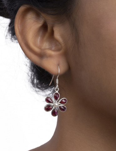 Sterling Silver Garnet and Freshwater Pearl Earrings