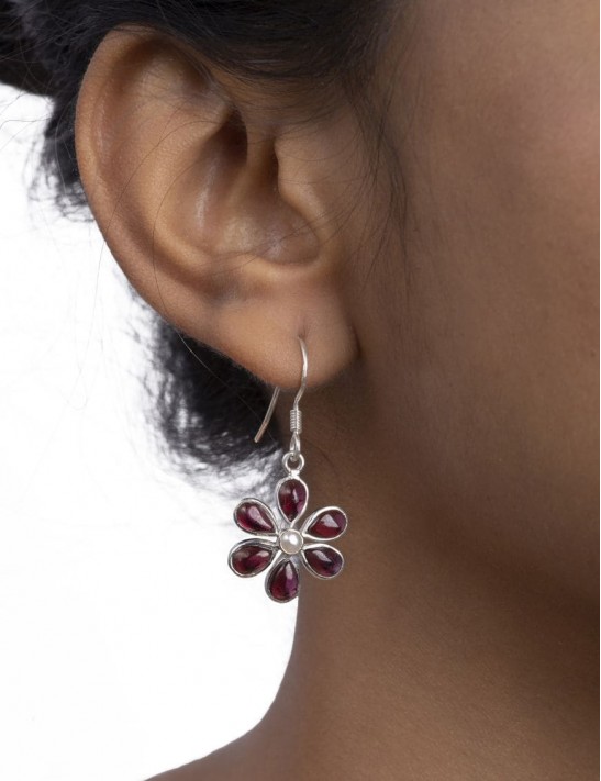 Sterling Silver Garnet and Freshwater Pearl Earrings