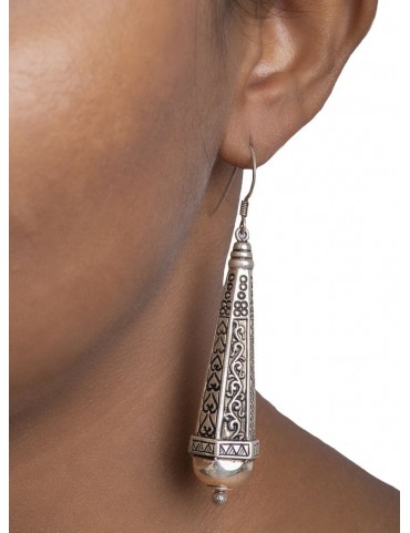 Sterling Silver Elongated Tribal Earrings