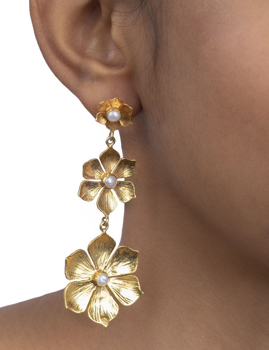 Sterling Silver Floral Freshwater Pearl Earrings