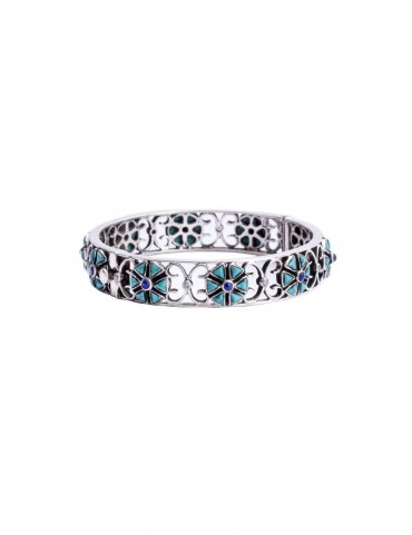 Sterling Silver Firoza & Lapis Bangle Bracelet