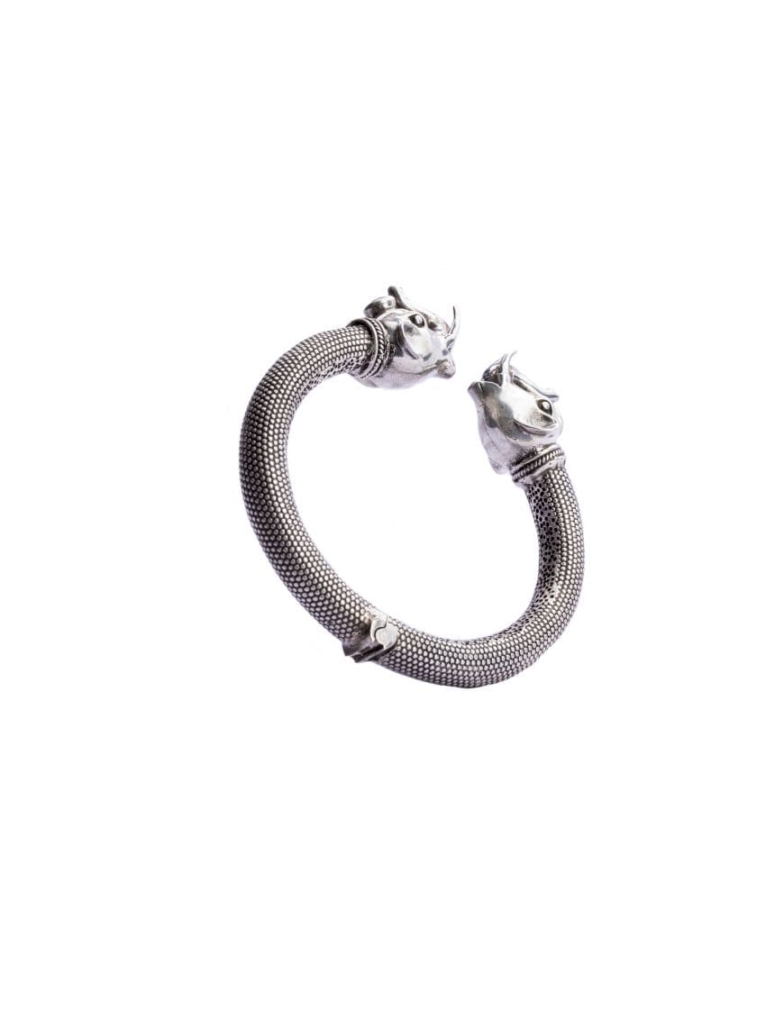 Sterling Silver Haathi Head Textured Bangle 