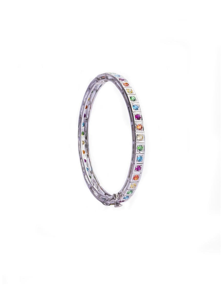 Sterling Silver Multicolour Symmetrical Bangle Bracelet
